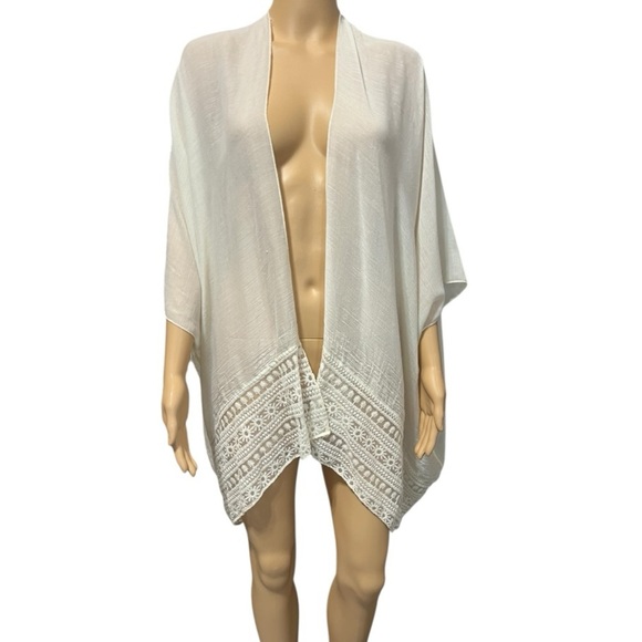 Isa & Stef Inc Cream Open Front Kimono with Lace Detail One Size - Picture 1 of 5